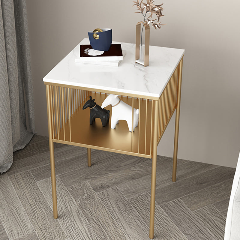 Modernistic Metal 4 Legs End Table Square Slate Top End Table