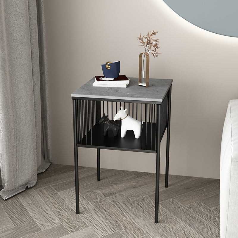 Modernistic Metal 4 Legs End Table Square Slate Top End Table