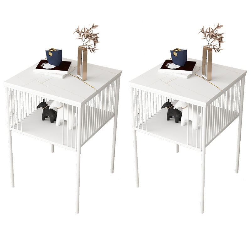 Modernistic Metal 4 Legs End Table Square Slate Top End Table