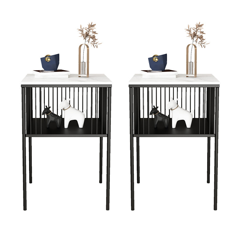 Modernistic Metal 4 Legs End Table Square Slate Top End Table