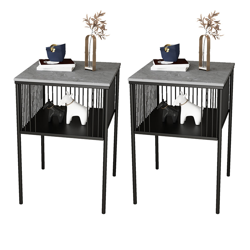 Modernistic Metal 4 Legs End Table Square Slate Top End Table