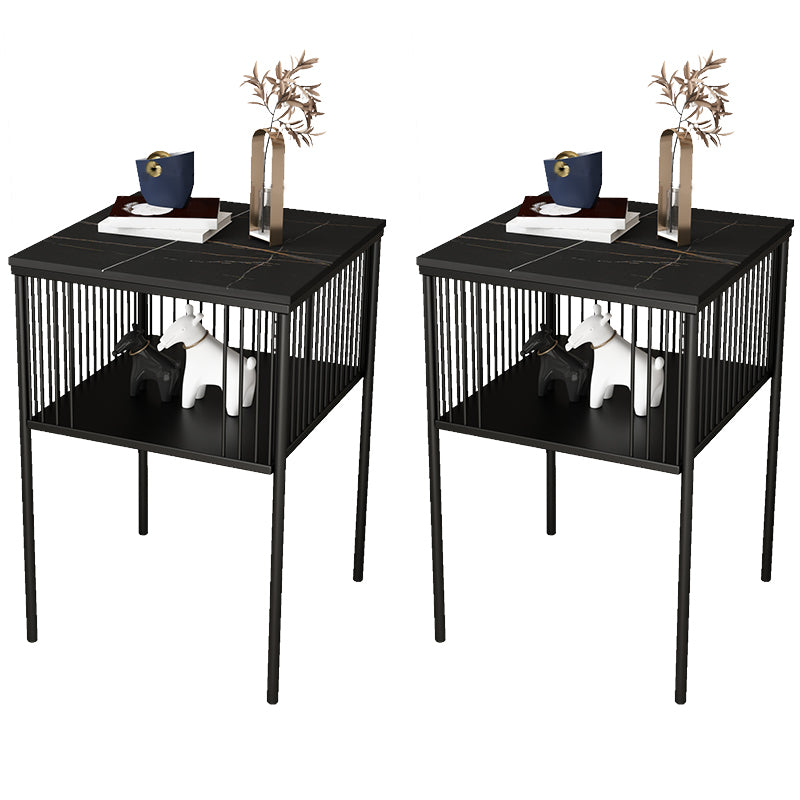 Modernistic Metal 4 Legs End Table Square Slate Top End Table