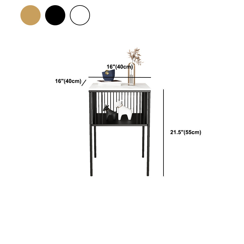 Modernistic Metal 4 Legs End Table Square Slate Top End Table