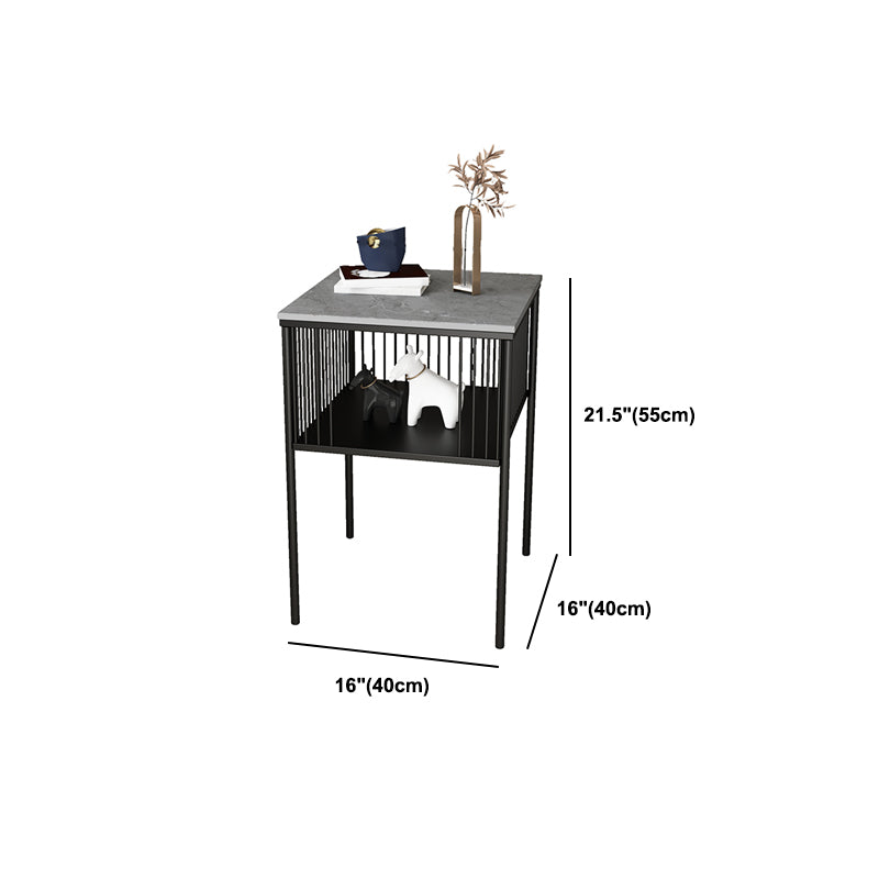 Modernistic Metal 4 Legs End Table Square Slate Top End Table