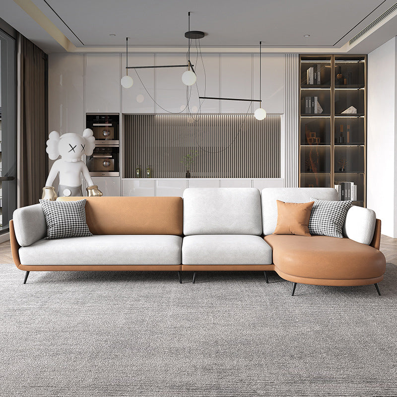 Nordic Faux Leather Living Room Stationary Pillow Top Arm Sofa Chaise