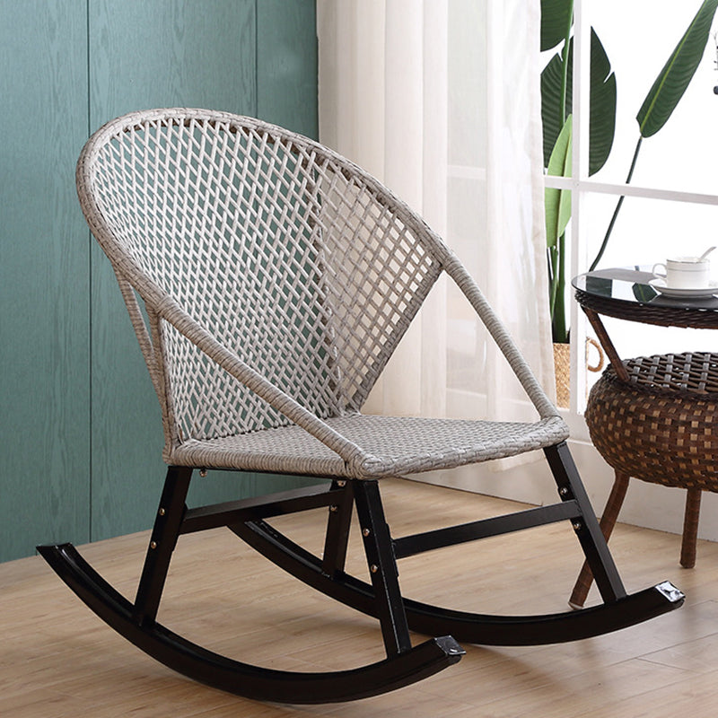Rattan Rocker Chair Mid-Century Modern Rocking Chair with Gray Frame