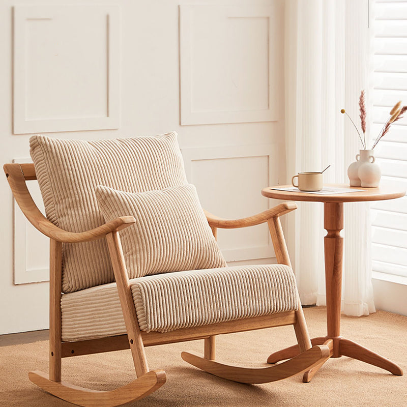 Suede and Solid Wood Rocking Chair with Padded Seat Rocker Chair Removable Cushions