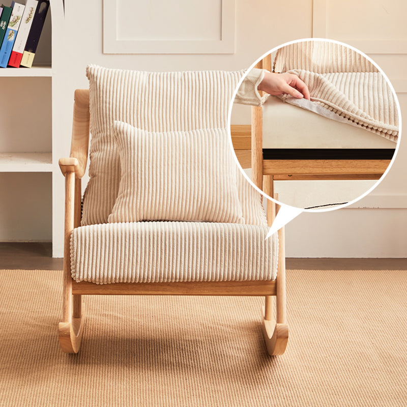 Suede and Solid Wood Rocking Chair with Padded Seat Rocker Chair Removable Cushions