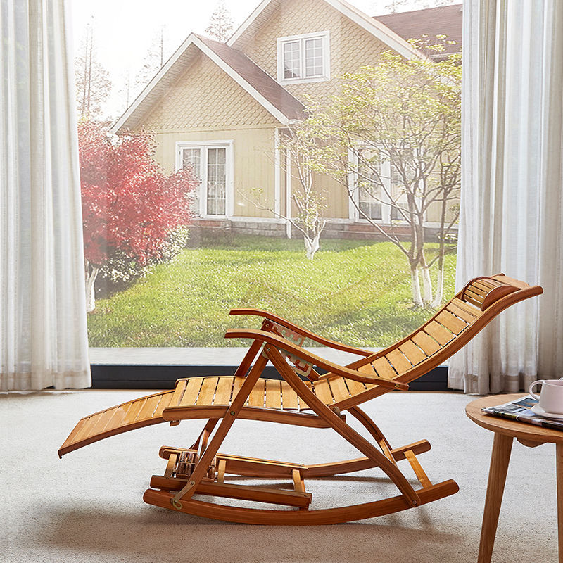 Modern Rocking Chair Bamboo Rocker Chair with Removable Cushions