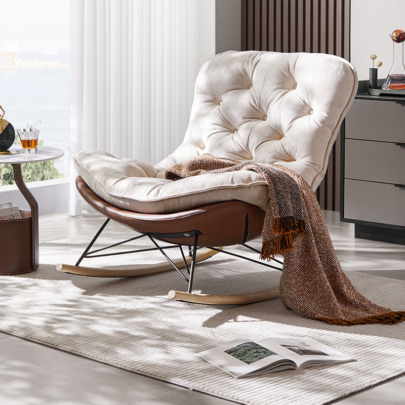 Modern Style Rocking Chair Faux Leather Upholstered Chair with Button-Tufted