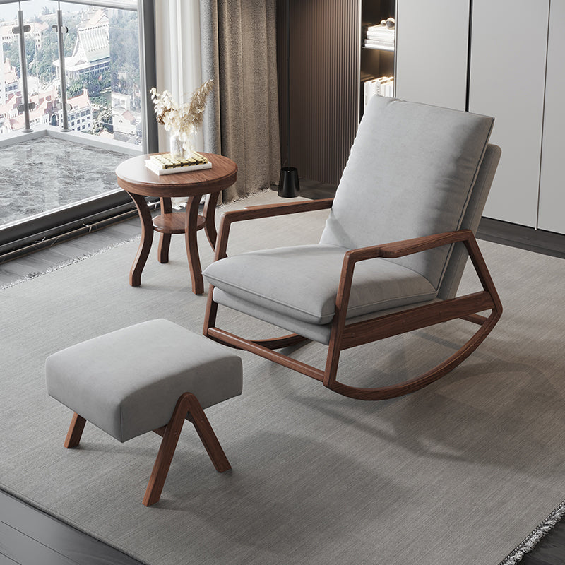 Mid-Century Modern Rocking Chair Fabric Upholstered Solid Color Porch Rocking Chair