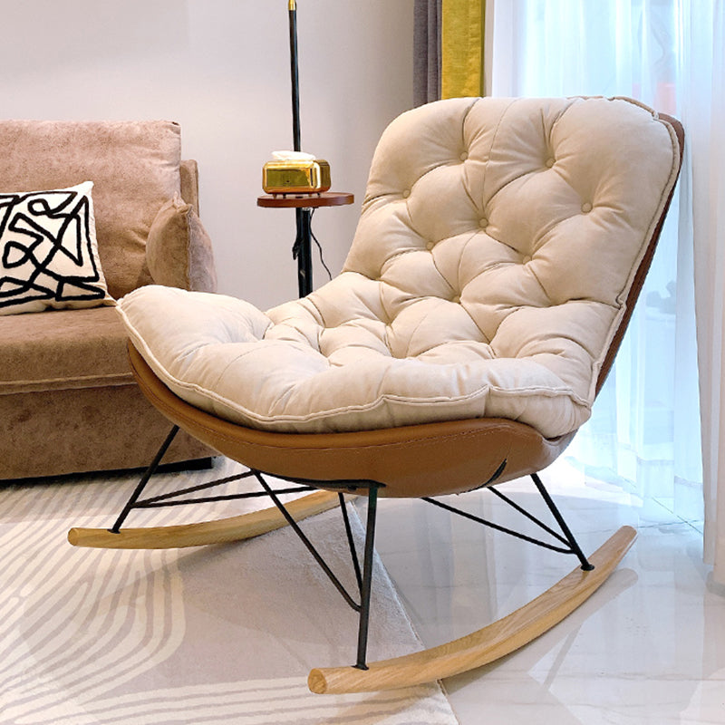 Button-Tufted Rocking Chair Modern Fabric Patchwork Rocking Chair with Ottoman
