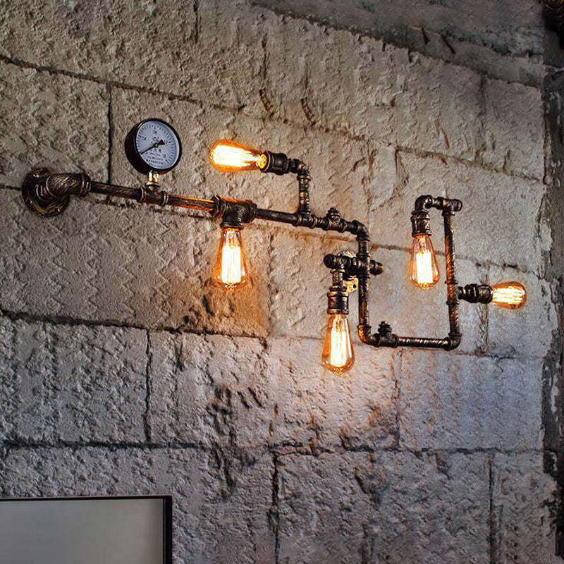 Industrial Twisted Pipe Wall Light Fixture 5 Heads Iron Wall Mount Sconce in Black/Bronze for Bedroom