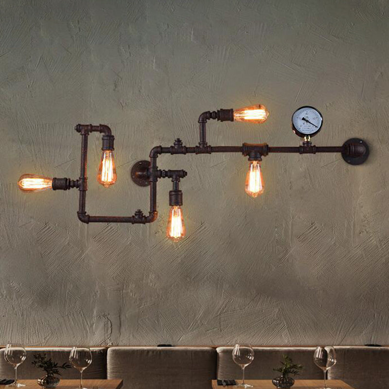 Industrial Twisted Pipe Wall Light Fixture 5 Heads Iron Wall Mount Sconce in Black/Bronze for Bedroom