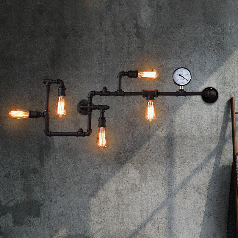 Industrial Twisted Pipe Wall Light Fixture 5 Heads Iron Wall Mount Sconce in Black/Bronze for Bedroom