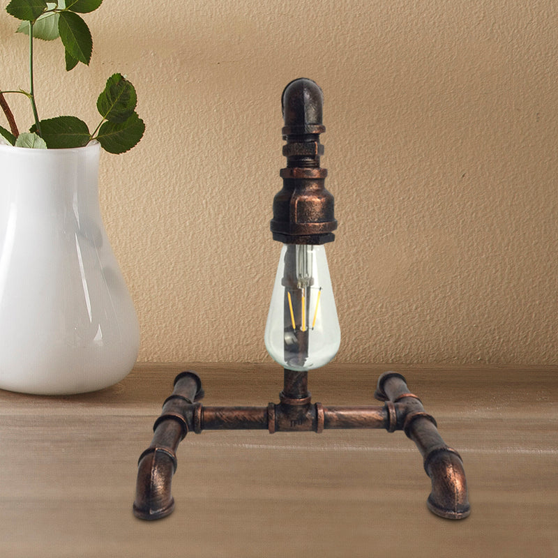 Kupfer/Schwarz 1 Leichte kleine Schreibtischlampe Vintage Eisen exponierte Glühbirnen-Stecker im Nachttischleuchten mit rohrähnlicher Basis