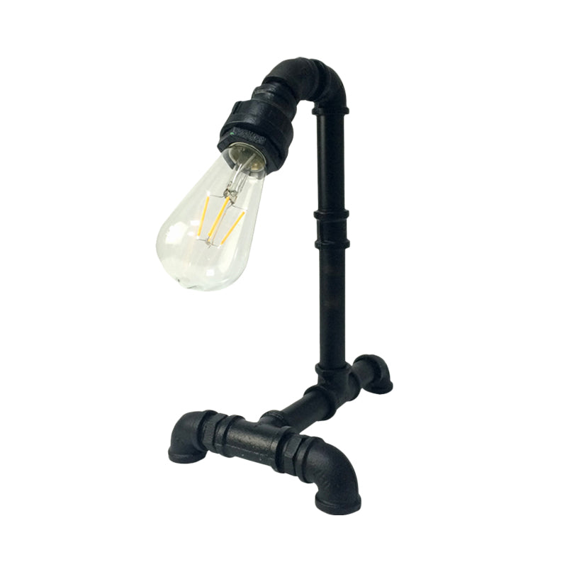 1 licht blootgestelde lamparm Nachttafel Licht Antiked roest/zwarte metalen plug in bureaubriek met pijpachtige basis