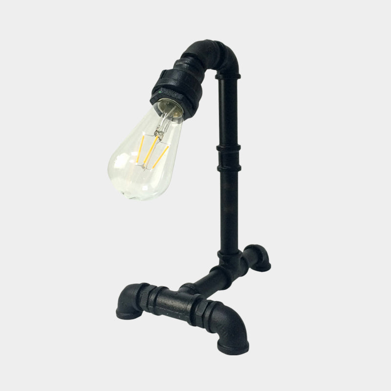 1 licht blootgestelde lamparm Nachttafel Licht Antiked roest/zwarte metalen plug in bureaubriek met pijpachtige basis