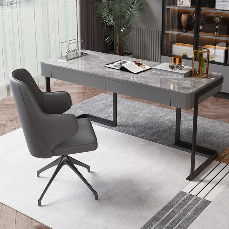 Contemporary Marble Desk for Office 30"H Rectangular Desk in Gray