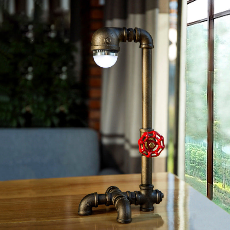 Lampe de table à tuyau noir en fer de ferme, lampe de nuit à 1 lumière pour salon avec valve déco