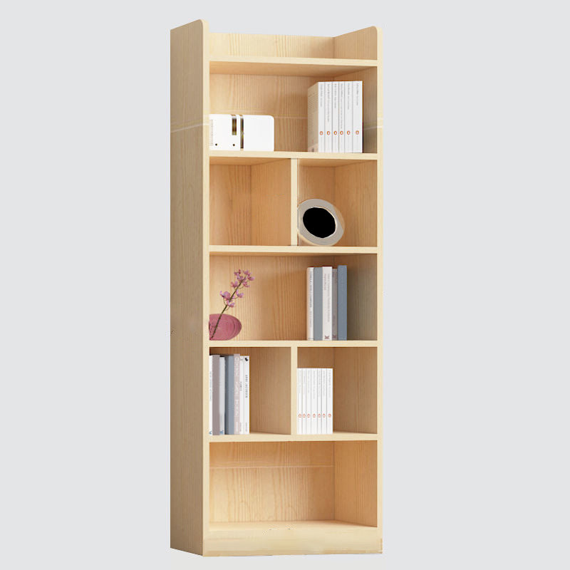 Contemporary Wooden Vertical Book Shelf Closed Back Brown Shelf Bookcase for Study Room