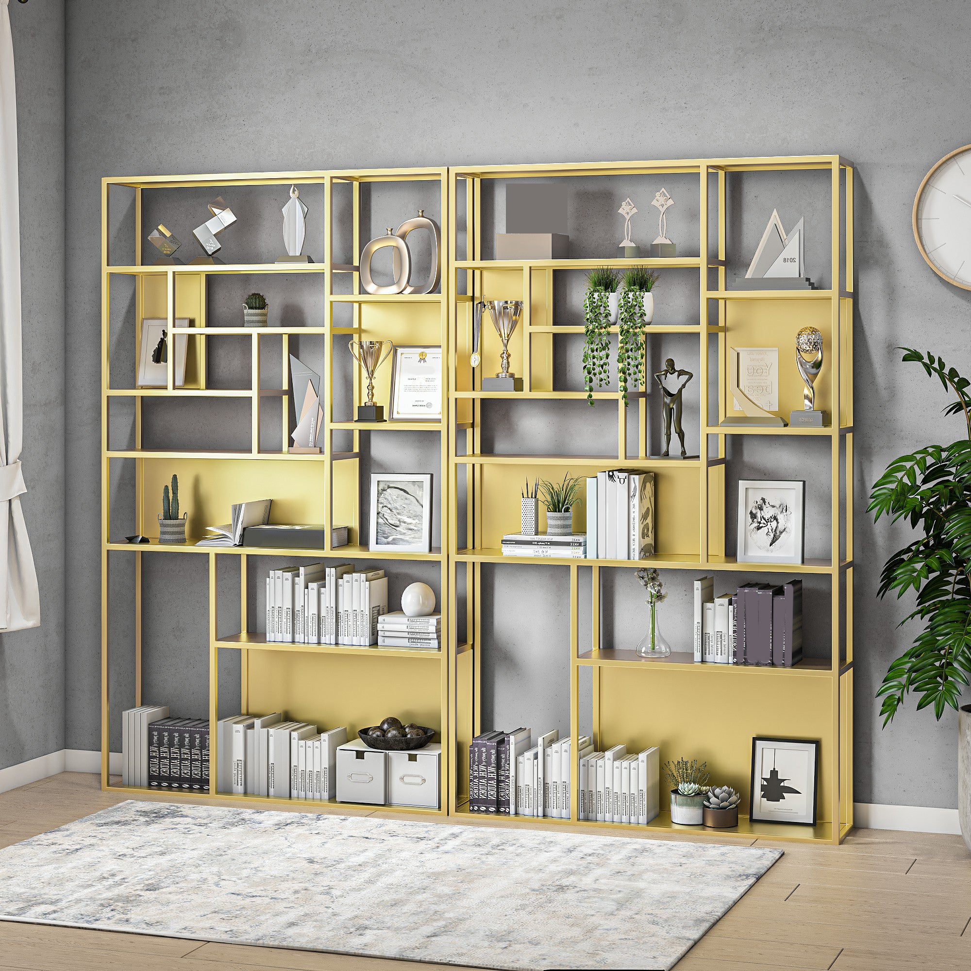 Gold and Black Floor Book Shelf Open Shelf Bookcase with Shelves