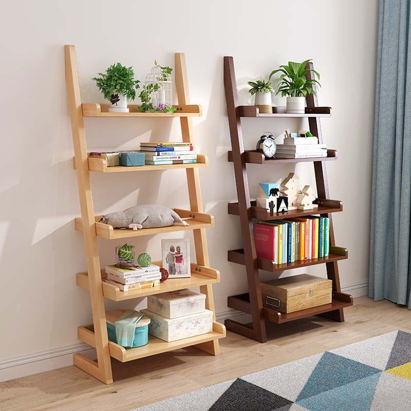 Ladder Modern Bookcase Wood Vertical Bookshelf for Living Room