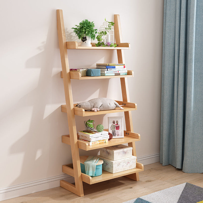 Ladder Modern Bookcase Wood Vertical Bookshelf for Living Room