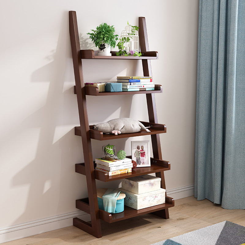 Ladder Modern Bookcase Wood Vertical Bookshelf for Living Room