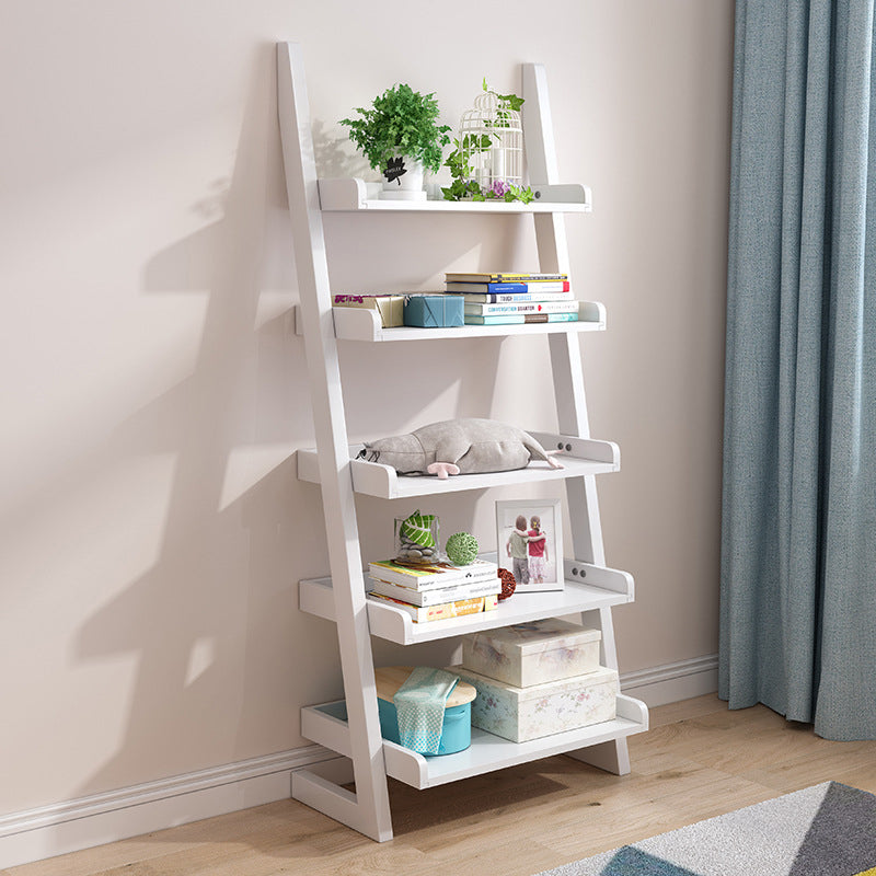 Ladder Modern Bookcase Wood Vertical Bookshelf for Living Room