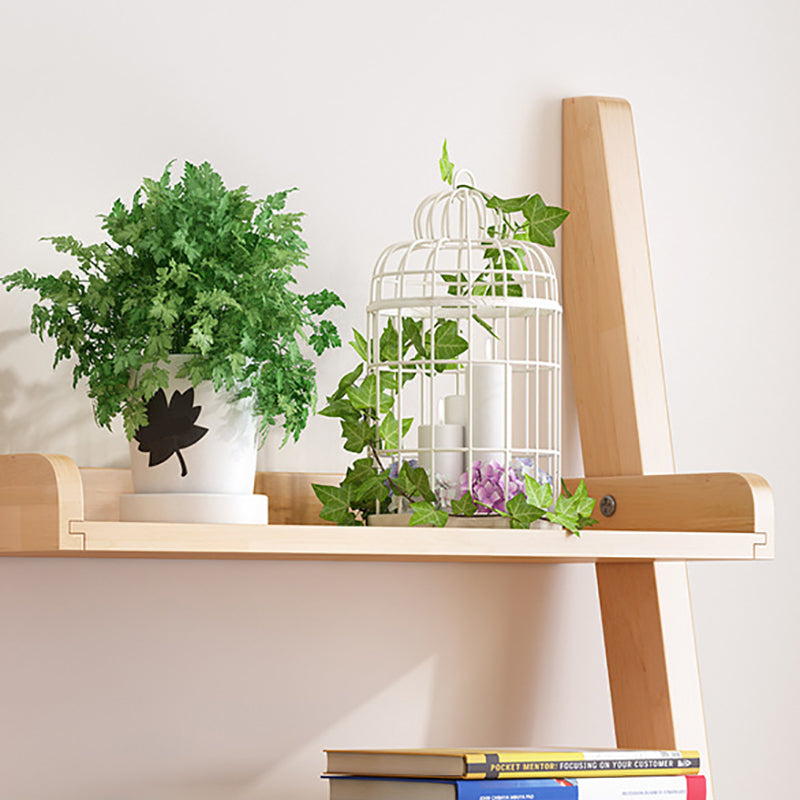 Ladder Modern Bookcase Wood Vertical Bookshelf for Living Room