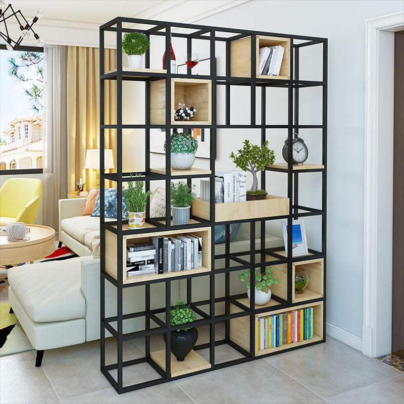 Modern Solid Wood Bookshelf Metal Etagere Bookshelf Open Back 9.8" W