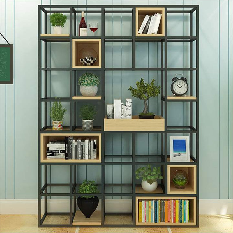 Modern Solid Wood Bookshelf Metal Etagere Bookshelf Open Back 9.8" W