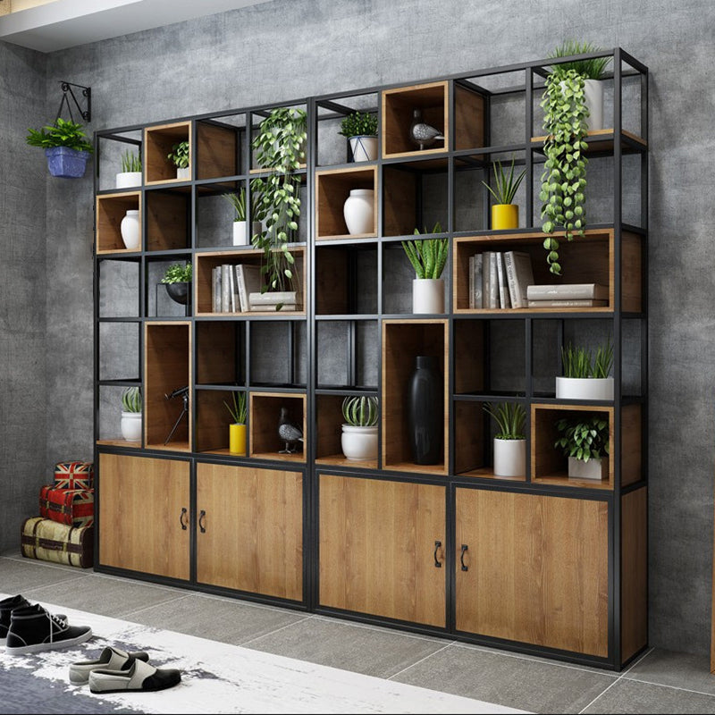 Modern Bookshelf Wood and Metal Multi Layer Shelf Etagere Bookcase for Living Room