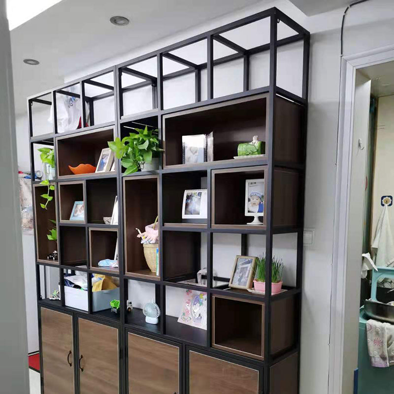 Modern Bookshelf Wood and Metal Multi Layer Shelf Etagere Bookcase for Living Room