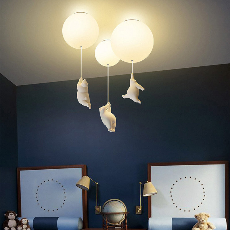 Modern Bear Ceiling Light 1-Light Ceiling Mount Light with Glass Shade for Kid's Room
