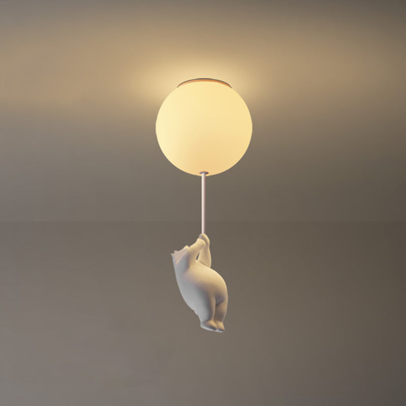 Modern Bear Ceiling Light 1-Light Ceiling Mount Light with Glass Shade for Kid's Room