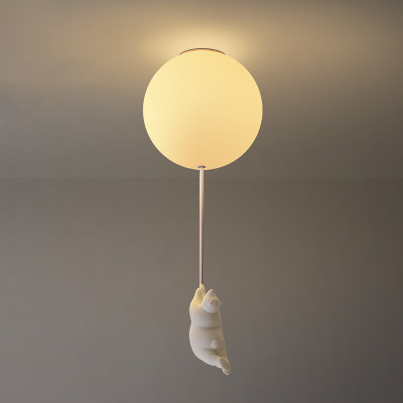 Modern Bear Ceiling Light 1-Light Ceiling Mount Light with Glass Shade for Kid's Room