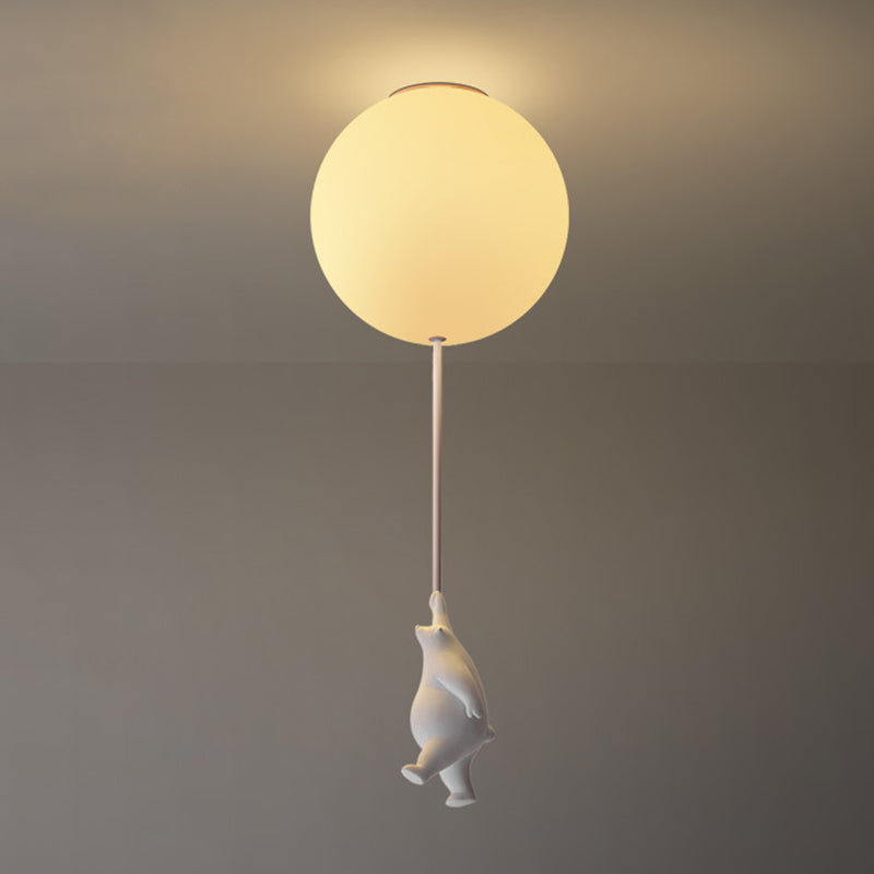 Modern Bear Ceiling Light 1-Light Ceiling Mount Light with Glass Shade for Kid's Room