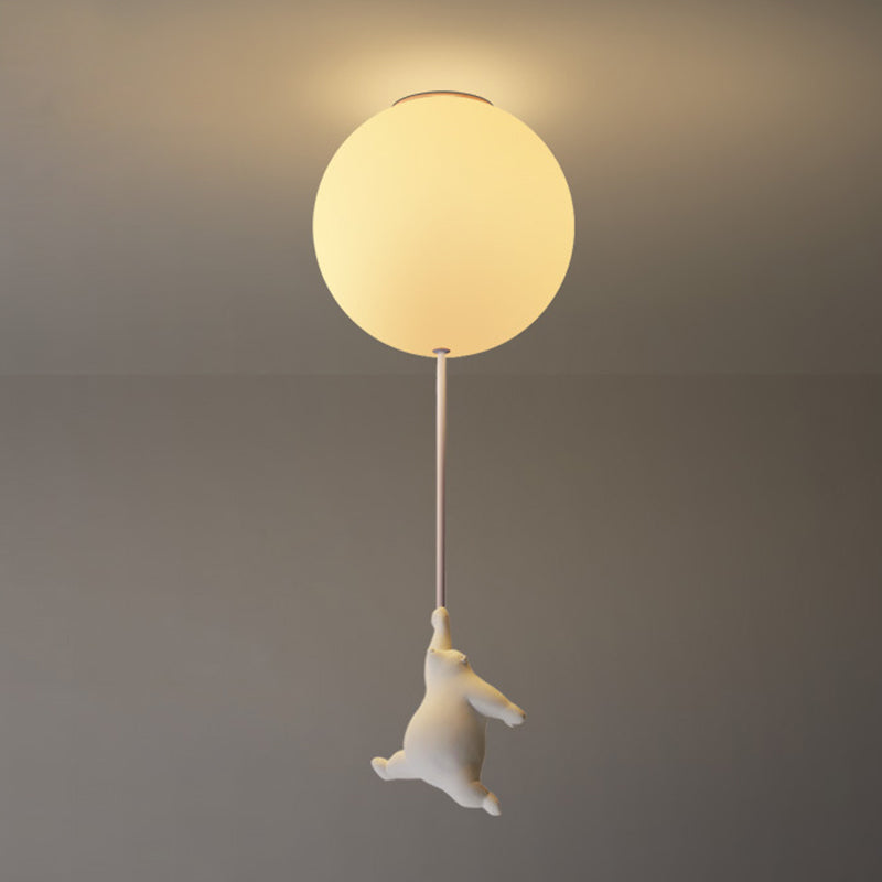 Modern Bear Ceiling Light 1-Light Ceiling Mount Light with Glass Shade for Kid's Room
