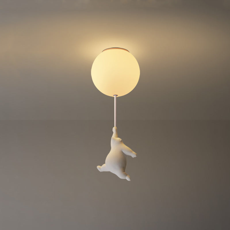 Modern Bear Ceiling Light 1-Light Ceiling Mount Light with Glass Shade for Kid's Room