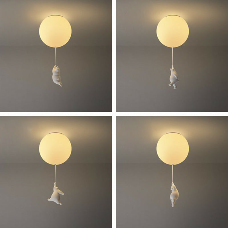 Modern Bear Ceiling Light 1-Light Ceiling Mount Light with Glass Shade for Kid's Room