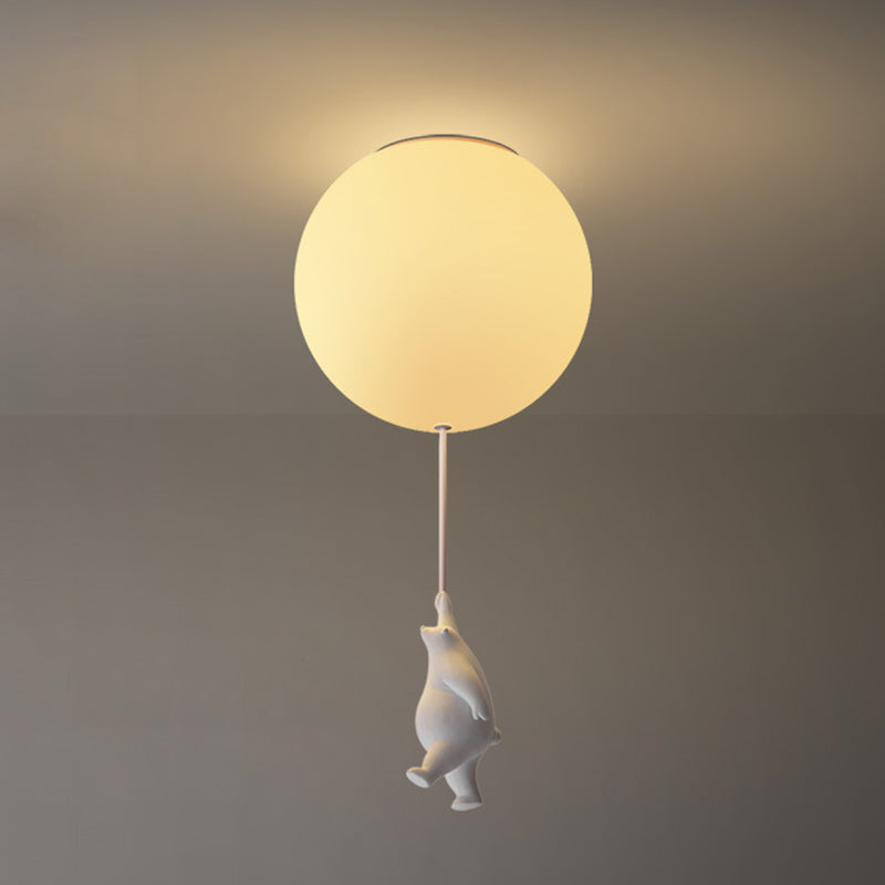 Modern Bear Ceiling Light 1-Light Ceiling Mount Light with Glass Shade for Kid's Room
