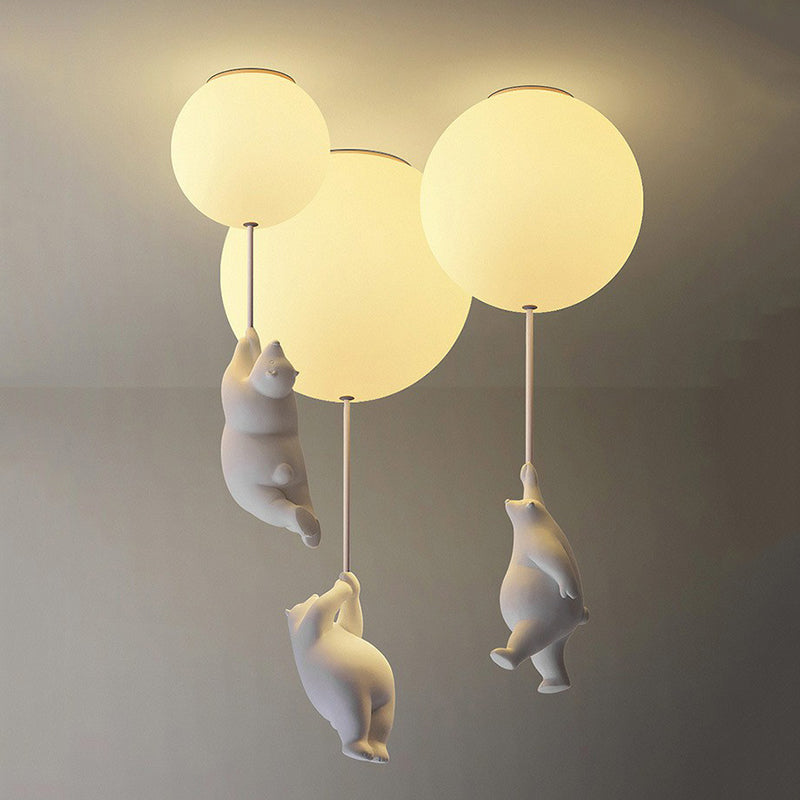 Modern Bear Ceiling Light 1-Light Ceiling Mount Light with Glass Shade for Kid's Room