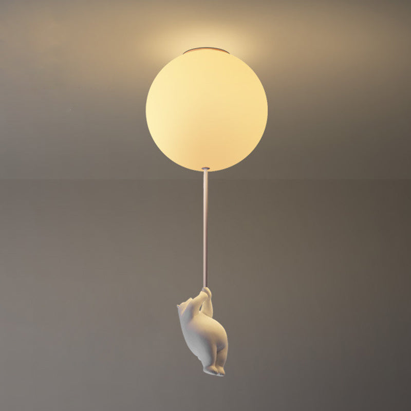 Modern Bear Ceiling Light 1-Light Ceiling Mount Light with Glass Shade for Kid's Room