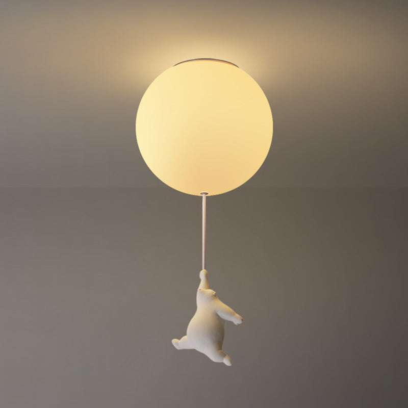 Modern Bear Ceiling Light 1-Light Ceiling Mount Light with Glass Shade for Kid's Room
