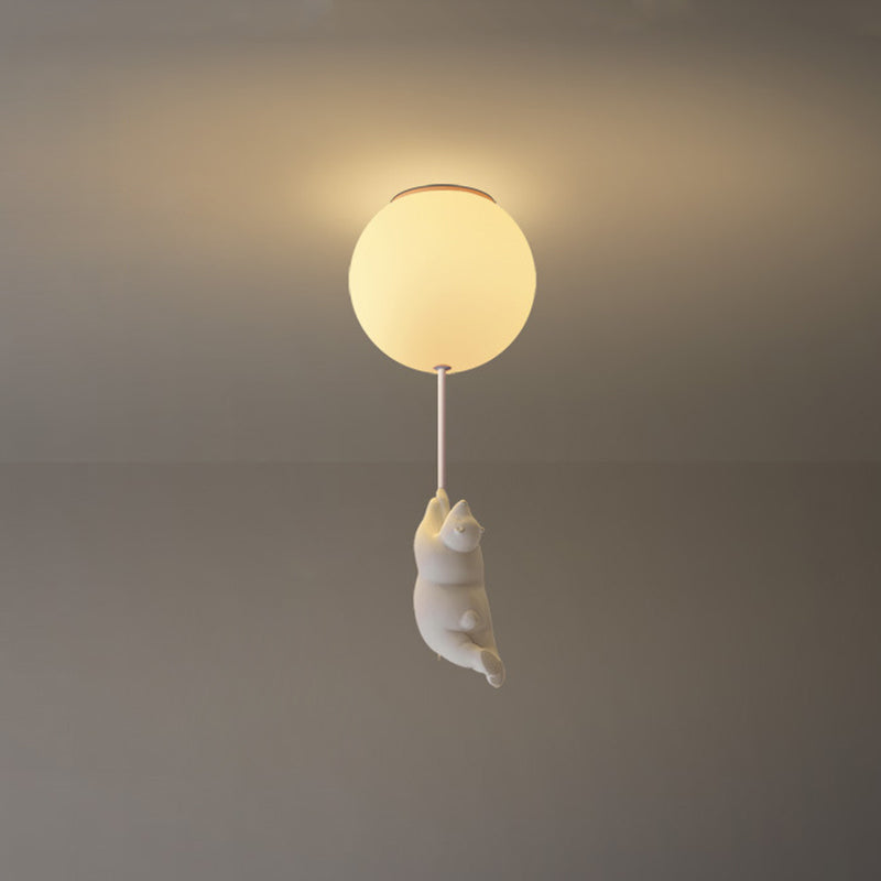 Modern Bear Ceiling Light 1-Light Ceiling Mount Light with Glass Shade for Kid's Room
