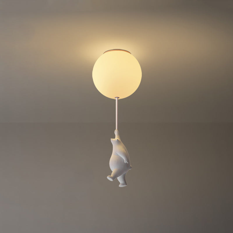 Modern Bear Ceiling Light 1-Light Ceiling Mount Light with Glass Shade for Kid's Room