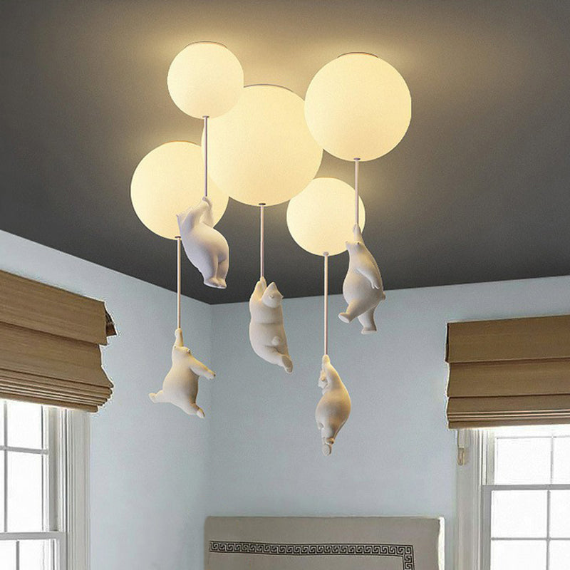 Modern Bear Ceiling Light 1-Light Ceiling Mount Light with Glass Shade for Kid's Room