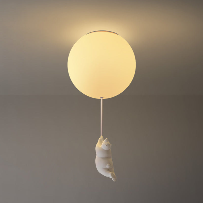Modern Bear Ceiling Light 1-Light Ceiling Mount Light with Glass Shade for Kid's Room